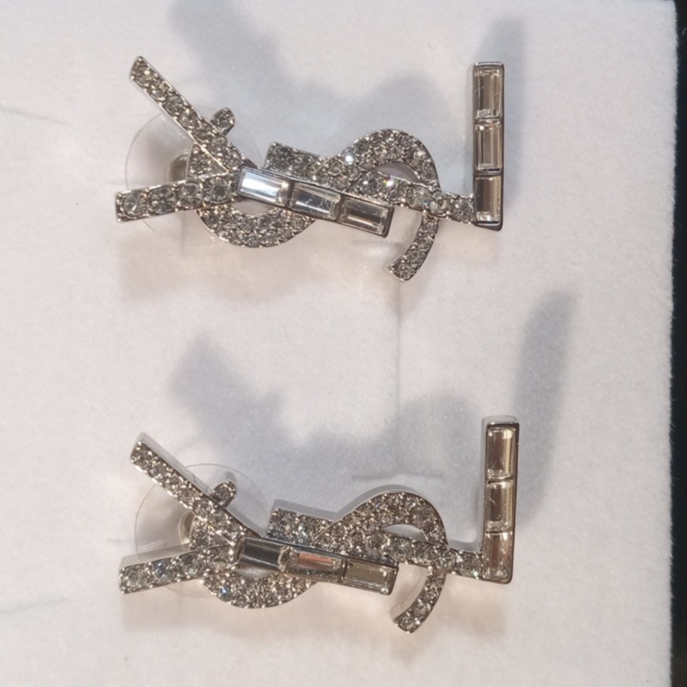 WOMEN'S SILVER CRYSTAL YVES SAINT LAURENT EARRINGS